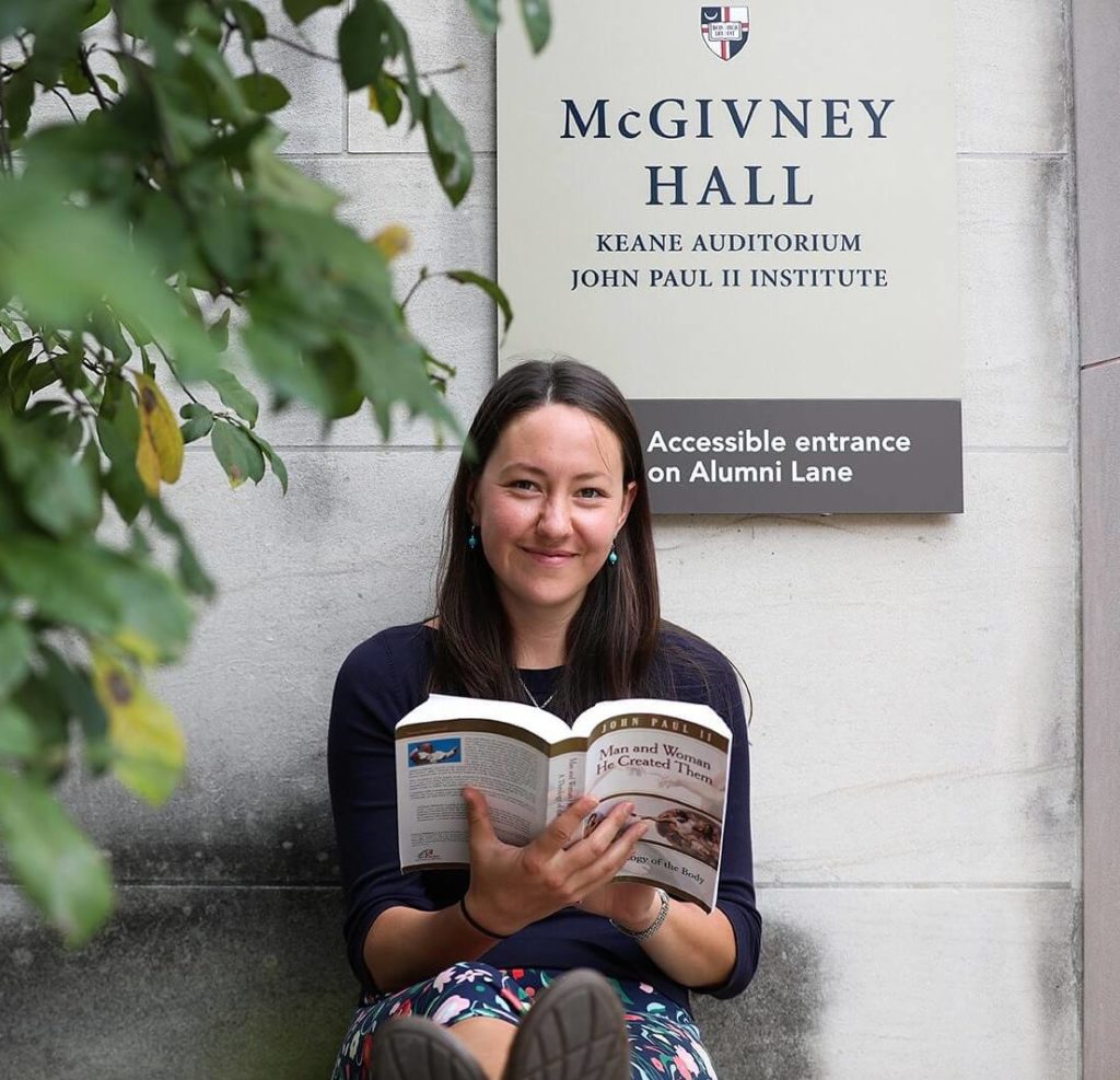Institute student reading at McGivney Hall