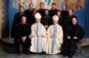 1990 First Graduating Class joined by Cardinal Hickey and Carl Anderson founding Dean