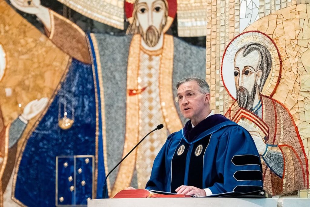 Patrick Kelley, supreme knight of of the Knights of Columbus, presenting 2022 graduation address