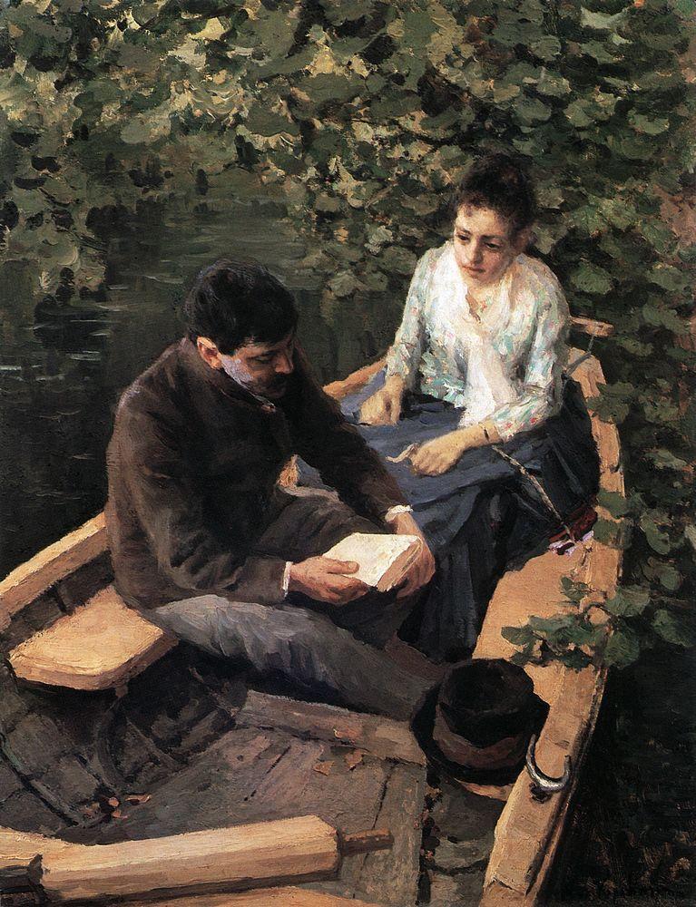 Couple reading in a boat