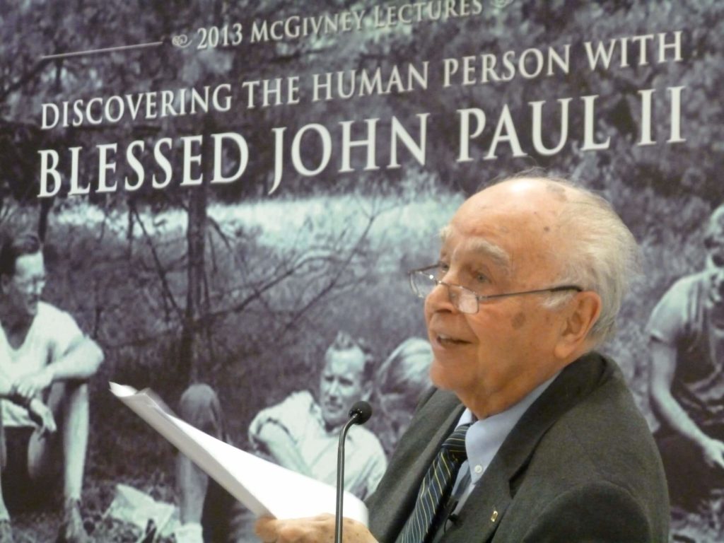 Stanislaw Grygiel presenting McGivney Lecture at the JPII Institute